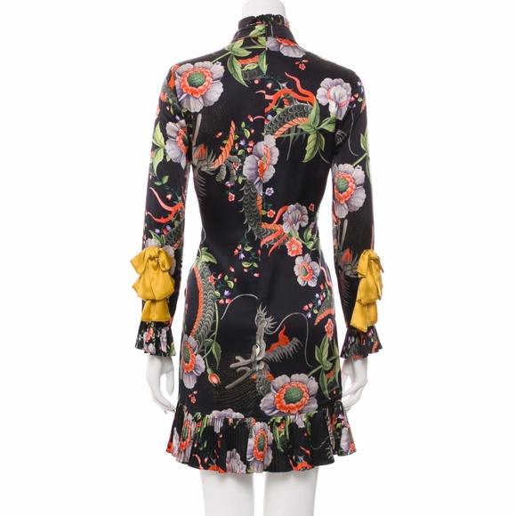 Gucci Silk dragon/ floral silk dress w yellow bows - Picture 2 of 7